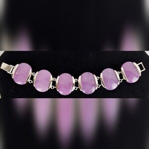 7 1/2" Women's Sterling Silver & Kunzite Oval Cabochon Link Bracelet